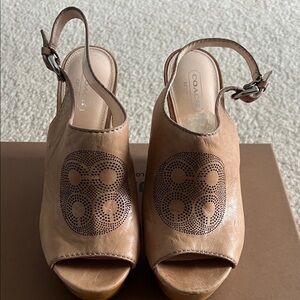 Coach Brown Leather Wedge Sandals